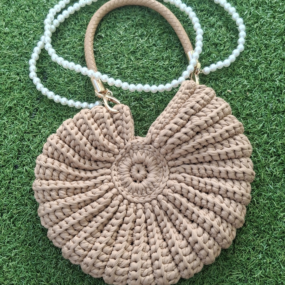 Elegant Tan Woven Shell Mini Bag